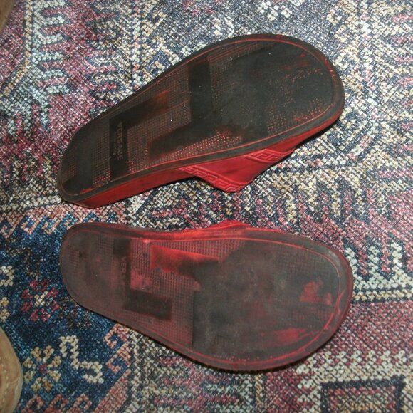 Versace Palazzo Red Slides Red Designer Sandals Shoes Used size 11 - Picture 5 of 6